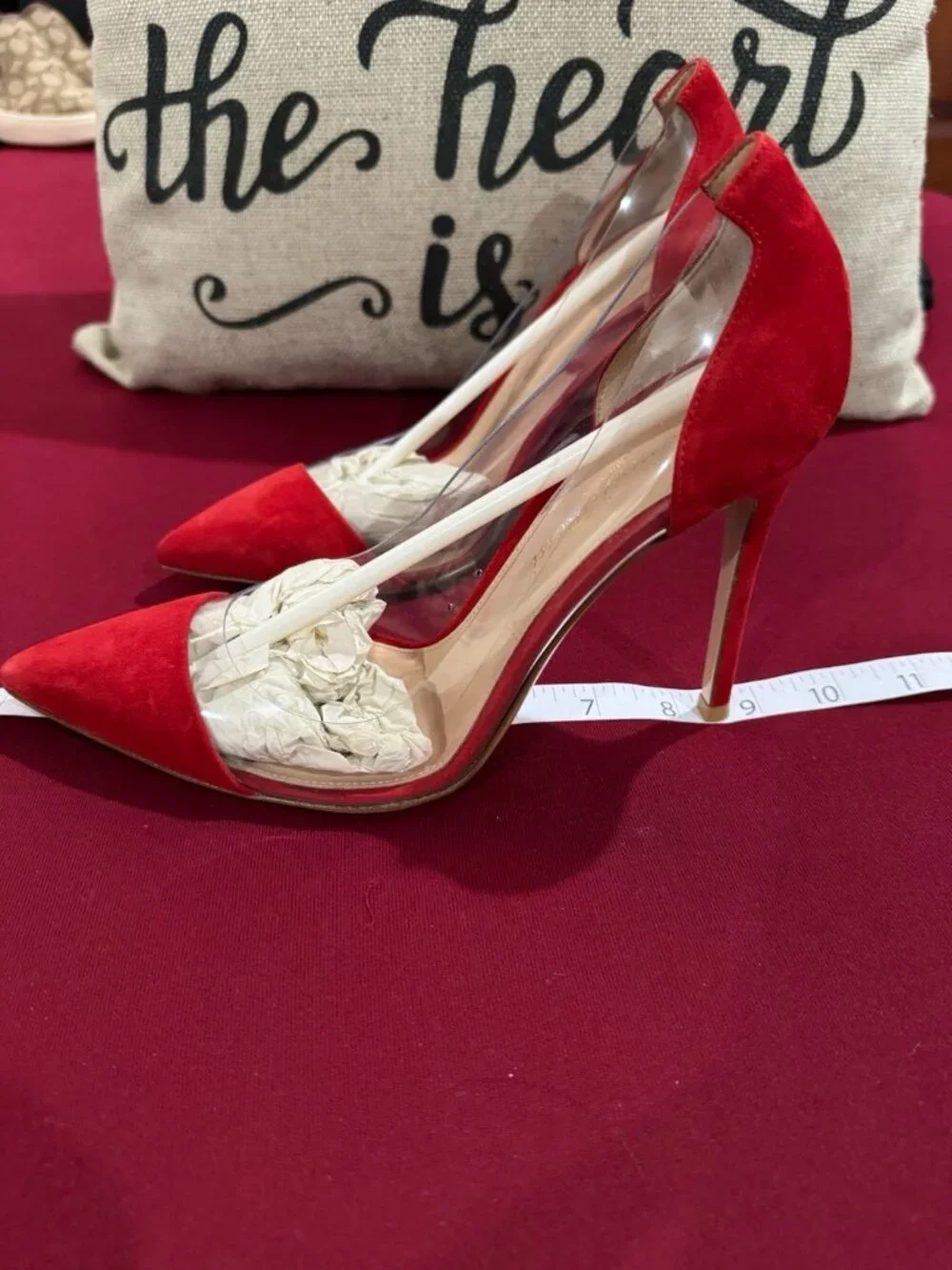 Gianvito Rossi Heels Red Suede Transparent PVC Pointed Toe Stiletto Pumps